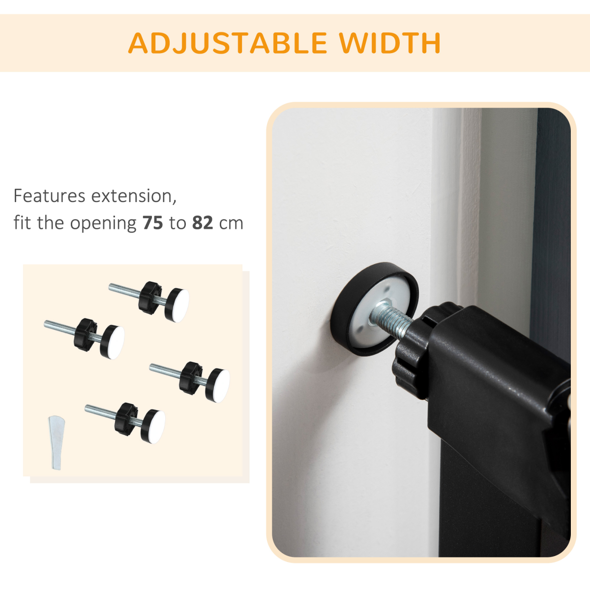 Pressure Fit Auto-Close Safety Gate for Stairs, Adjustable 75-82 cm, Black Pawhut