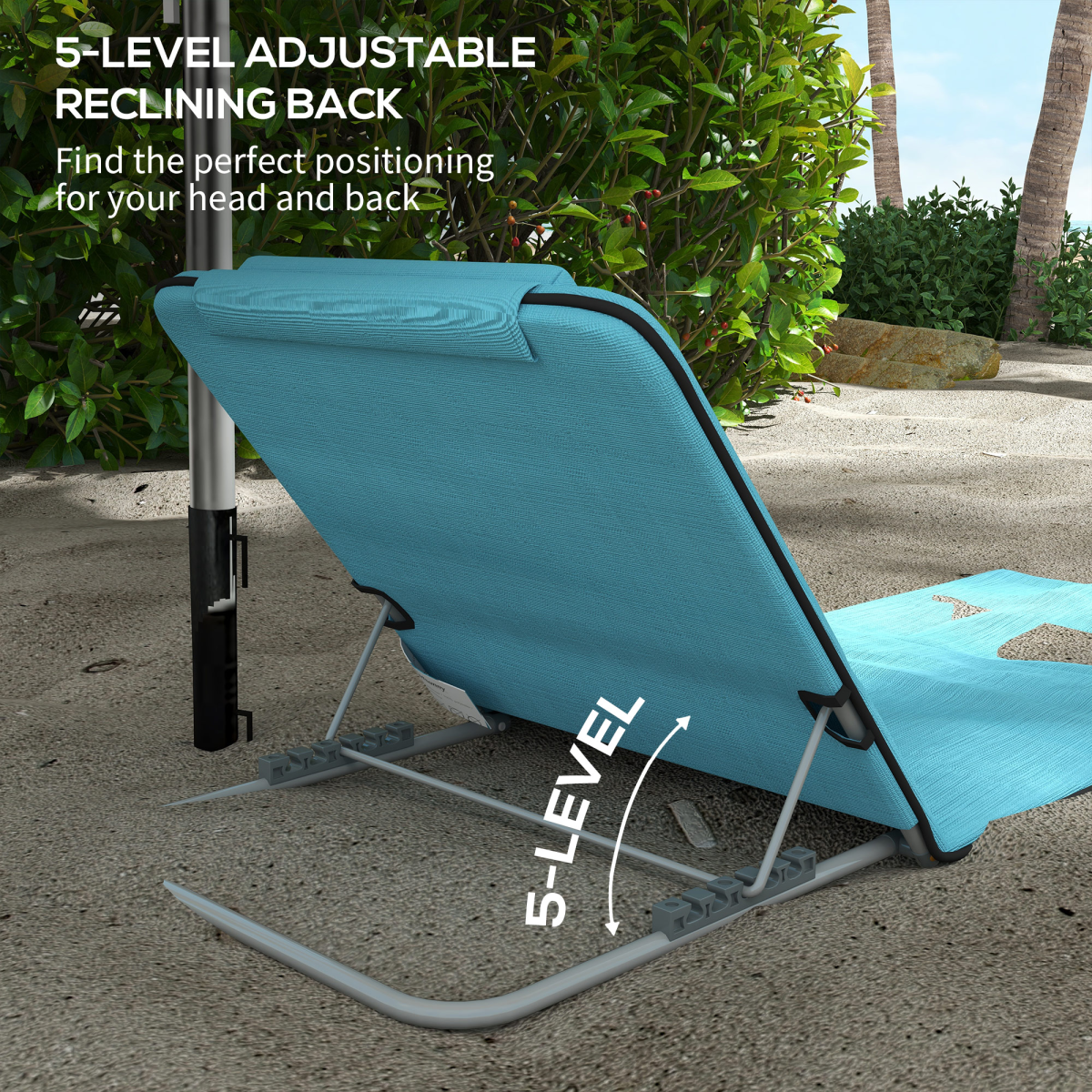 Outsunny 2-Piece Outdoor Beach Mat Steel Reclining Chair Set with Backrest