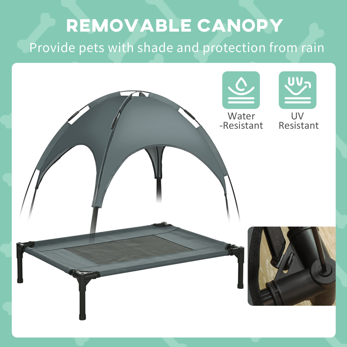 76cm Elevated Dog Bed with Removable Canopy, Raised Outdoor Pet Cot, Grey, Pawhut