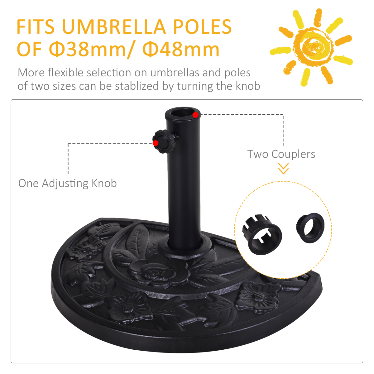 Outsunny 9kg Half-Round Resin Parasol Base for Garden Patio