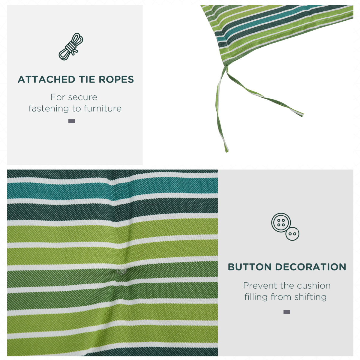 Set of 2 Green Striped Outdoor Bench Seat Cushions