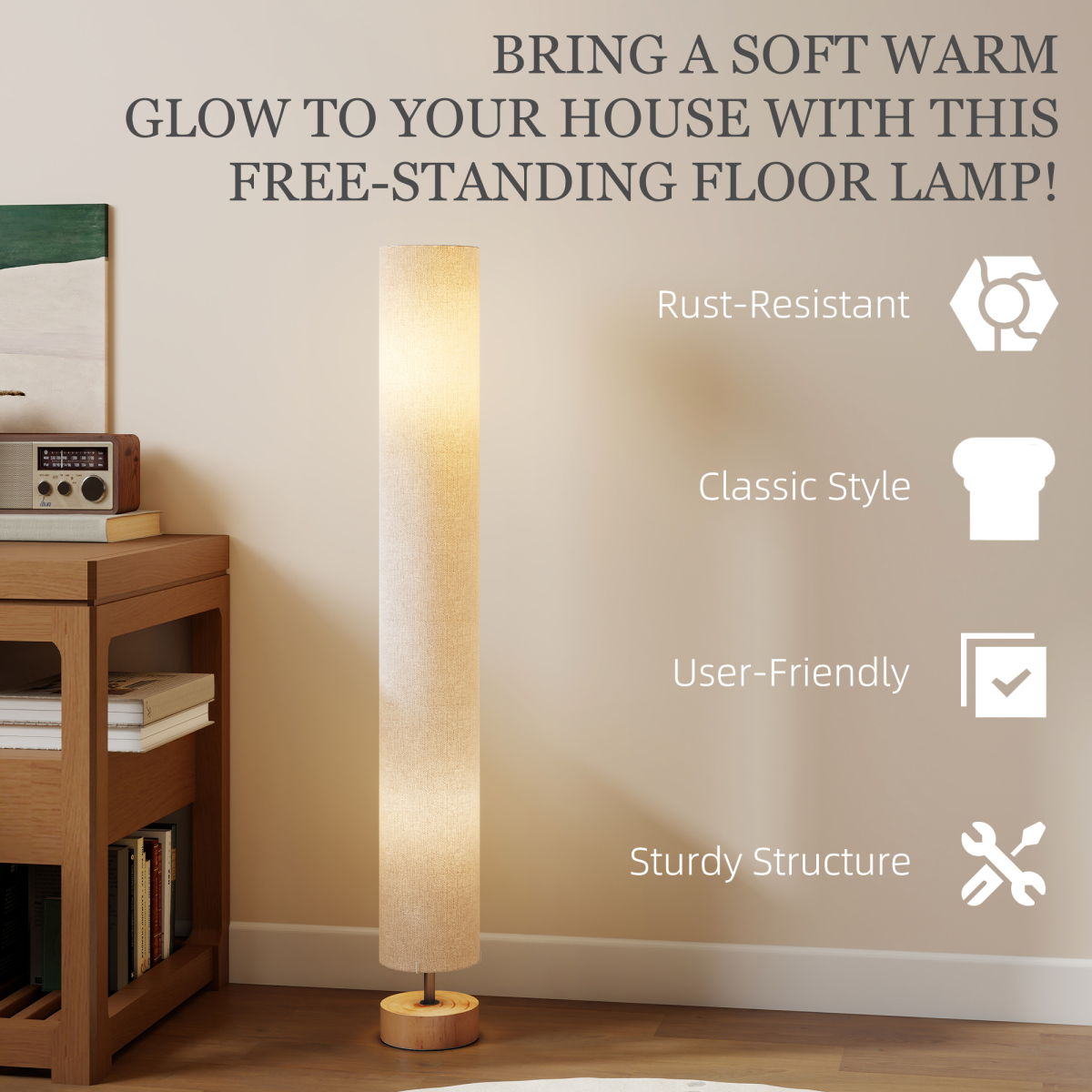 HOMCOM LED Floor Lamp, Adjustable 3000K/4500K/6500K, Black