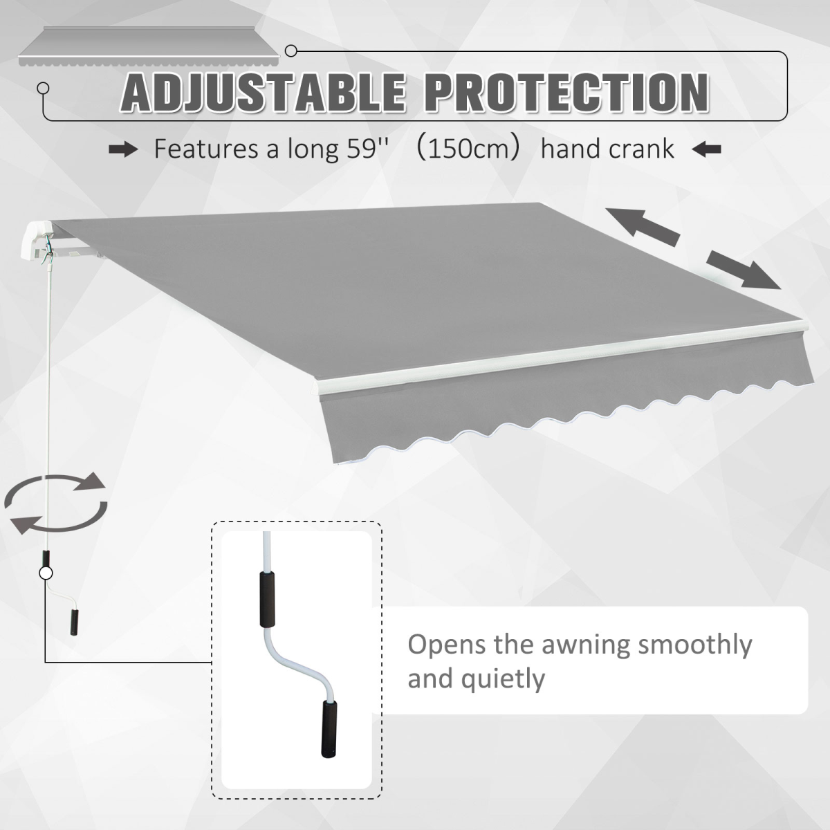 Outsunny Outdoor Awning Canopy with Hand Crank, Adjustable Angle, Aluminium Frame, 3 x 2m