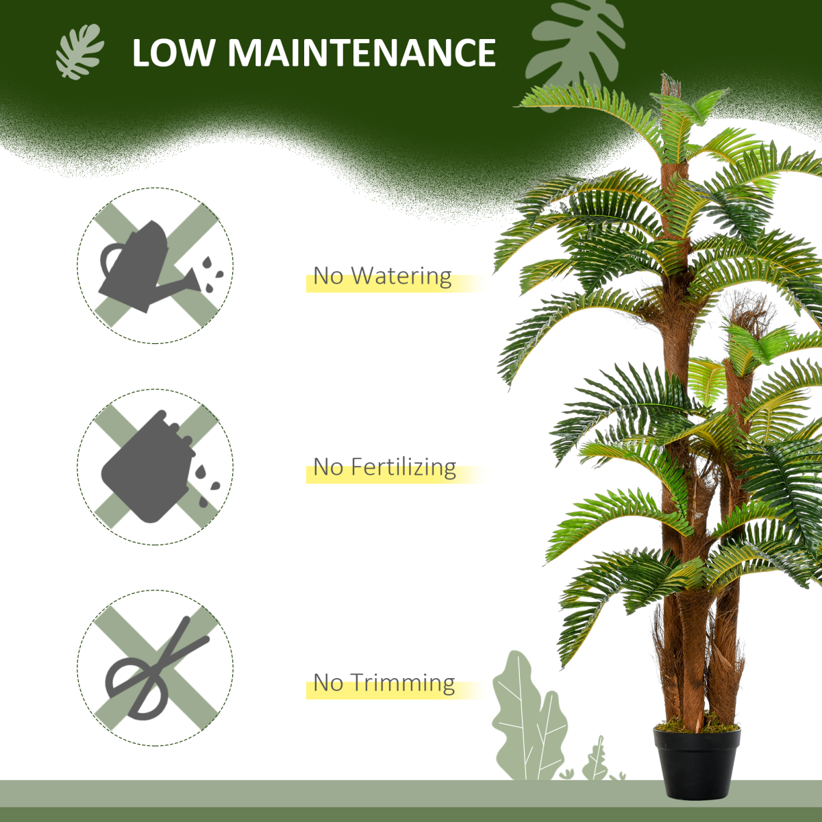 Outsunny Artificial Fern Tree with 36 Bendable Leaves and Cement-Filled Nursery Pot, 150cm