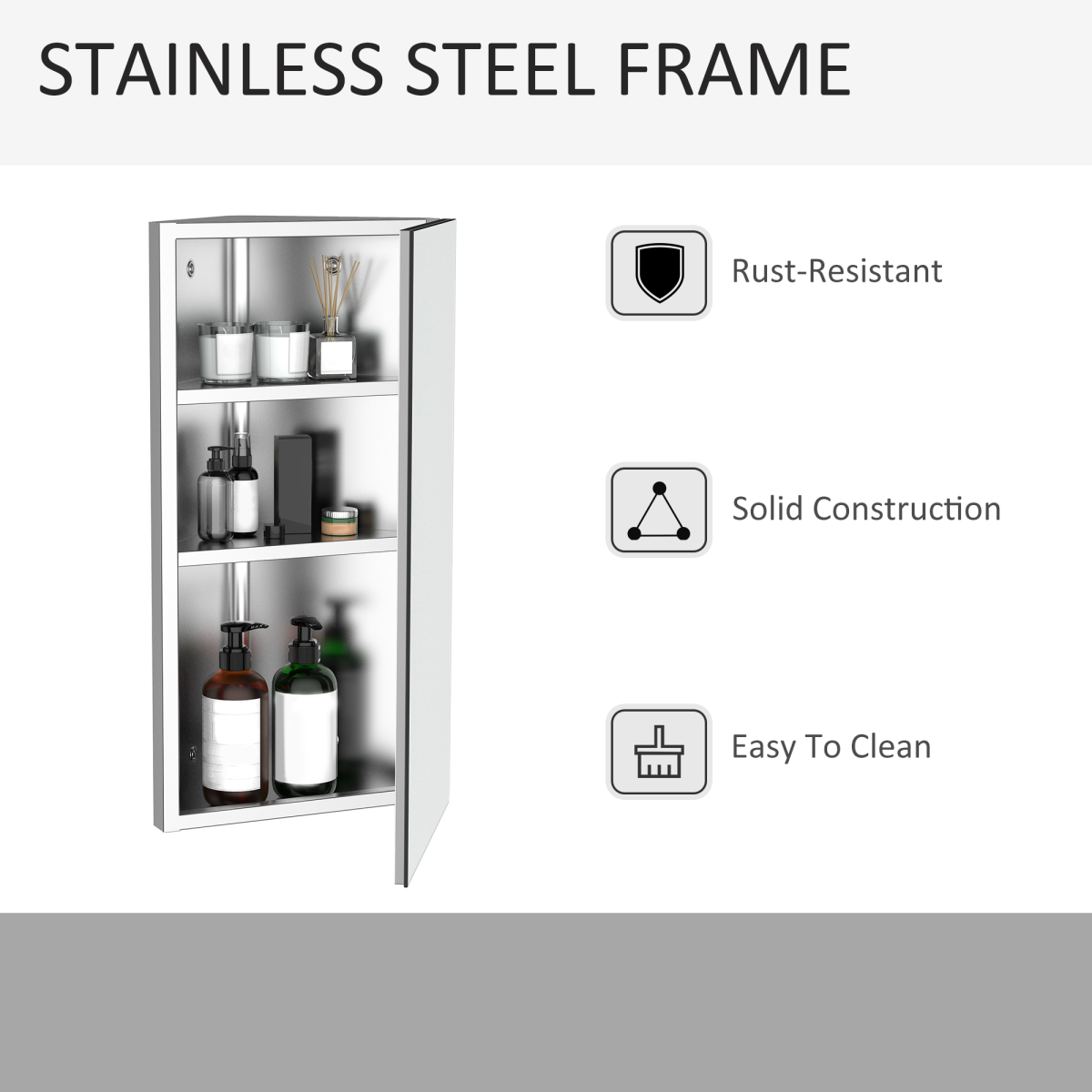 HOMCOM Stainless Steel Wall-Mounted Corner Bathroom Cabinet Mirror