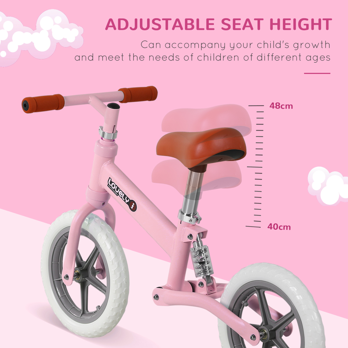 HOMCOM Kids Balance Bike with Adjustable Seat, No Pedal, Ages 2-5 Years