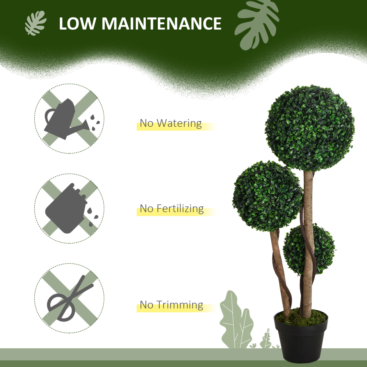 HOMCOM Artificial 3-Ball Boxwood Topiary Tree, 90cm, Indoor/Outdoor