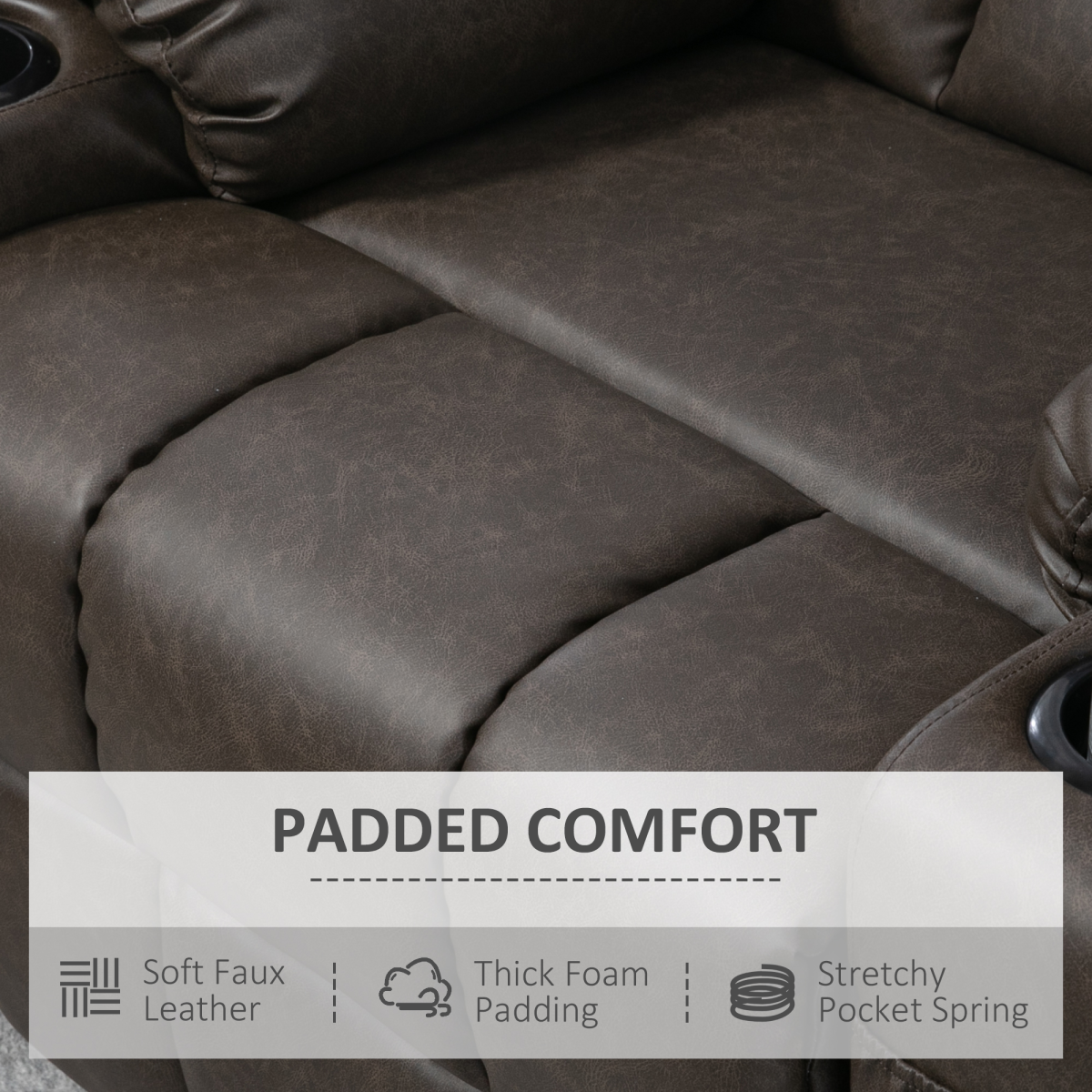 HOMCOM PU Leather Manual Recliner Armchair with Cup Holders, Brown