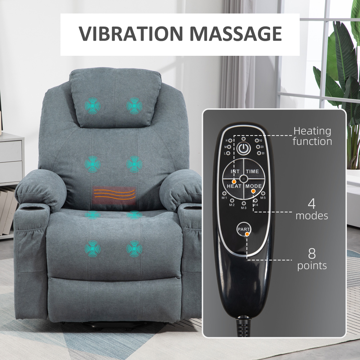 HOMCOM Lift Recliner Chair with Vibration Massage & Heat, Grey