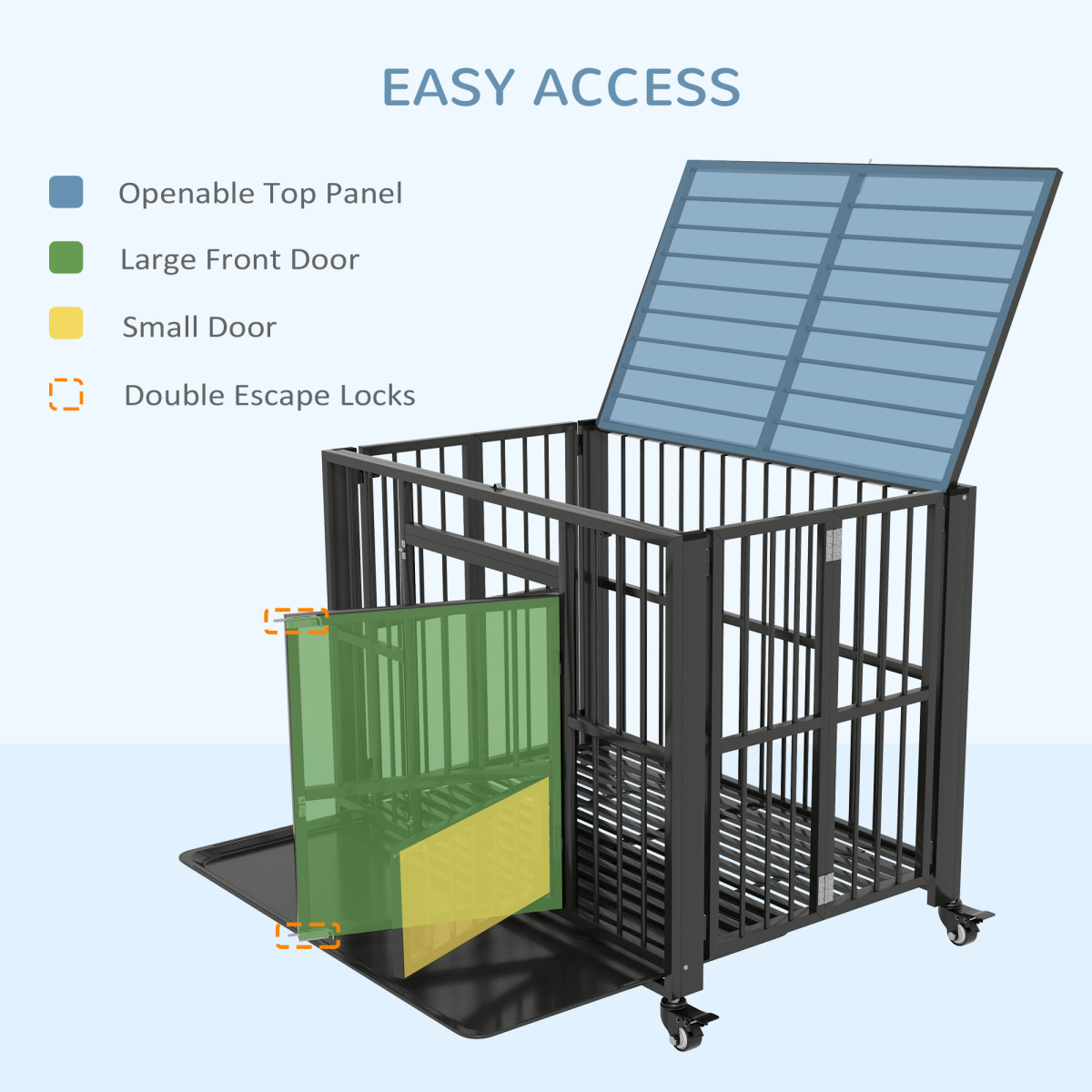 PawHut Foldable Heavy Duty Dog Crate with Locks, Tray & Wheels