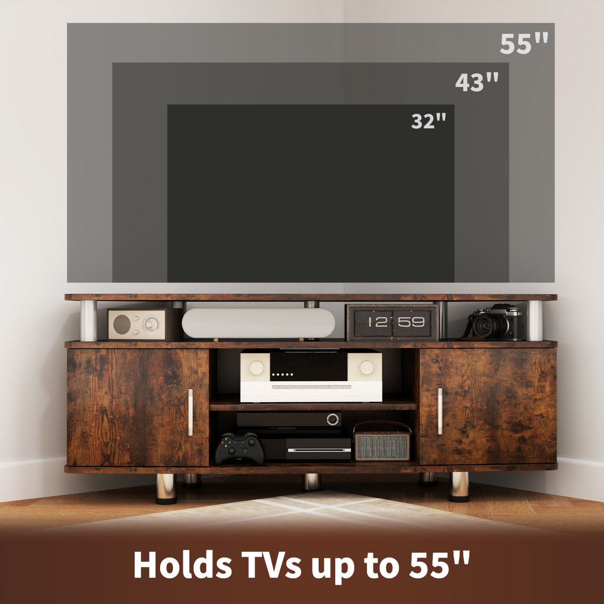 HOMCOM Rustic Brown TV Unit Cabinet with 2 Cupboards & Shelves