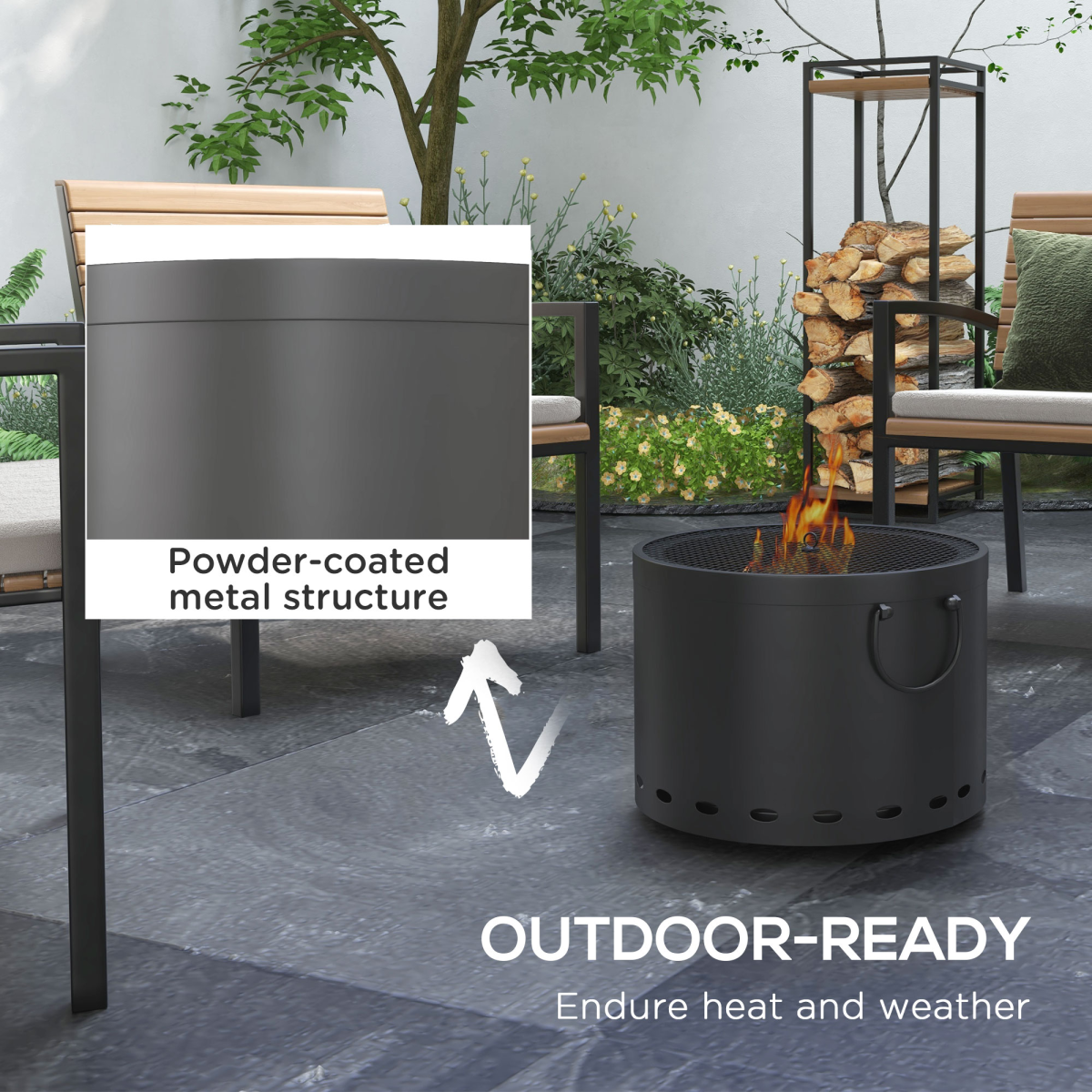 Outsunny 38cm Smokeless Wood Burning Metal Fire Pit, Dark Grey