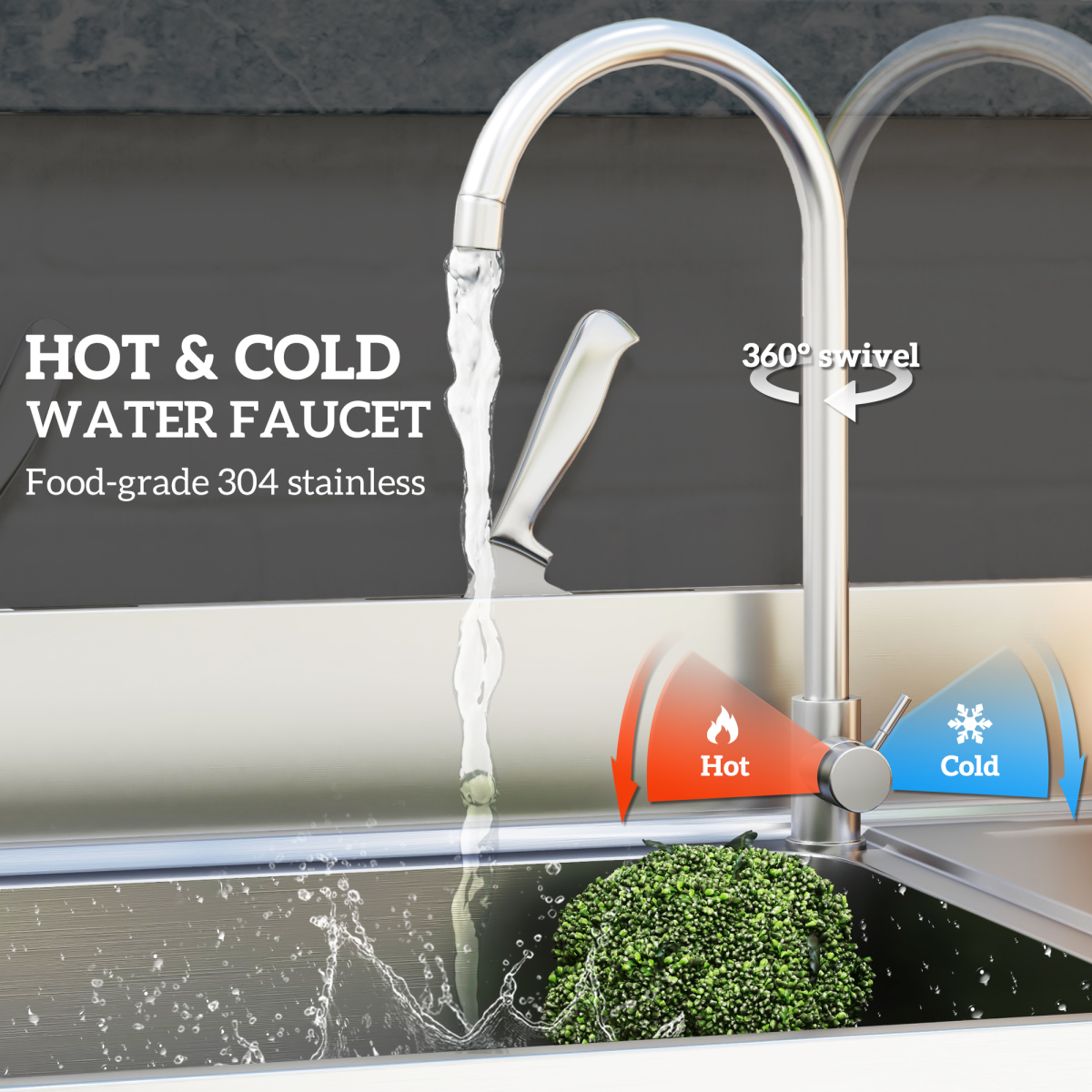 HOMCOM Stainless Steel Outdoor Kitchen Sink Unit with Hot & Cold Water