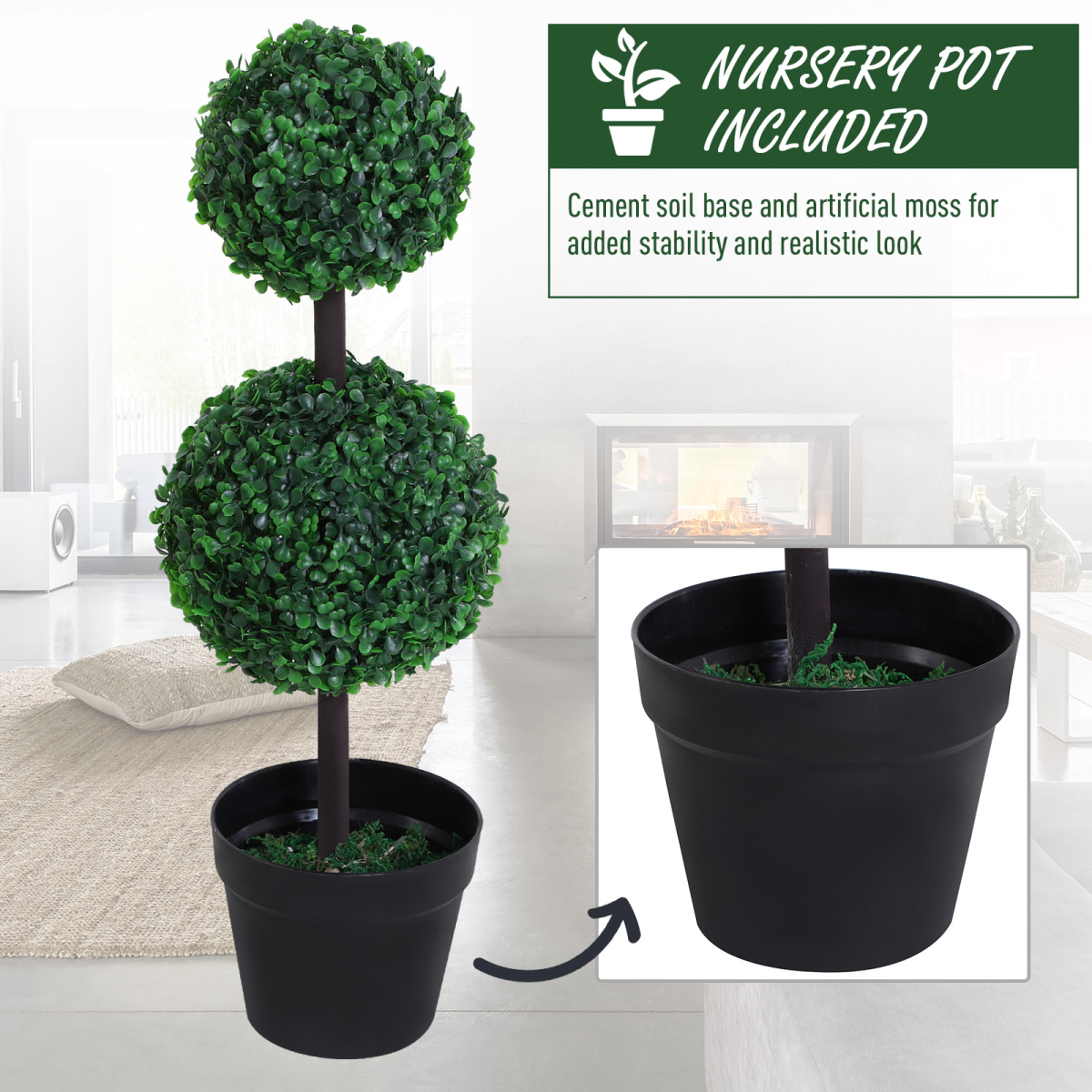Set of 2 Artificial Boxwood Ball Topiary Trees, Green, PE Plants