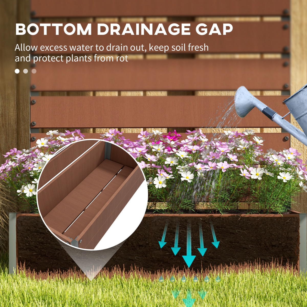 Outsunny Raised Garden Bed with Trellis, Standing Patio Planter Box, Wood-Plastic Composite, Light Brown