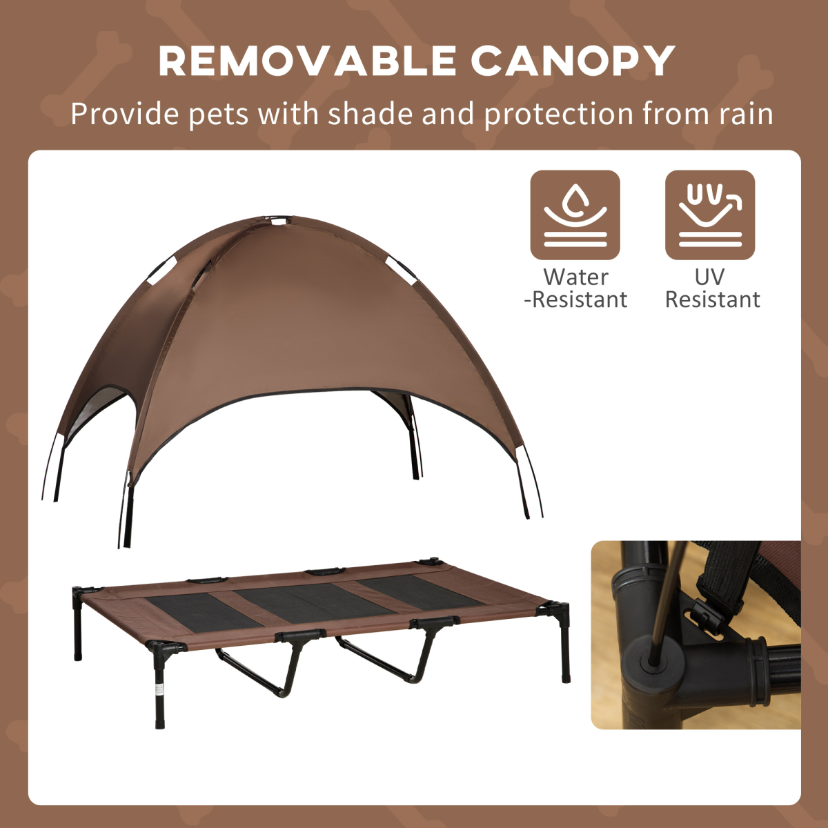 PawHut Elevated Dog Bed Cot with Removable Canopy, Outdoor Shelter