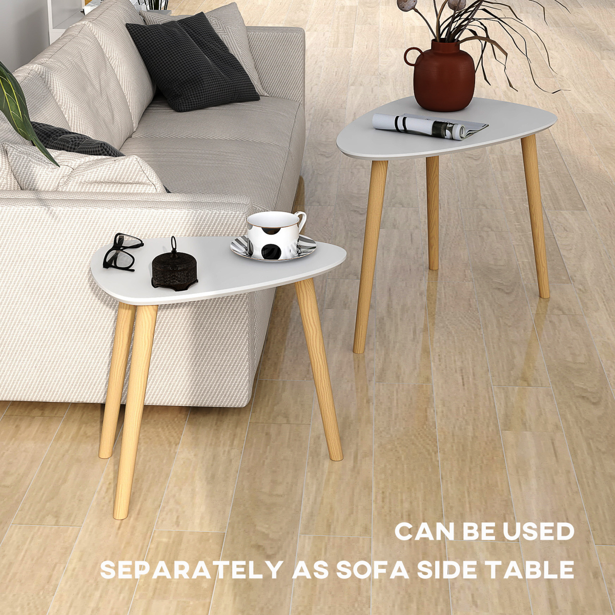 HOMCOM Set of 2 Modern Nesting Side Tables, Grey and Natural