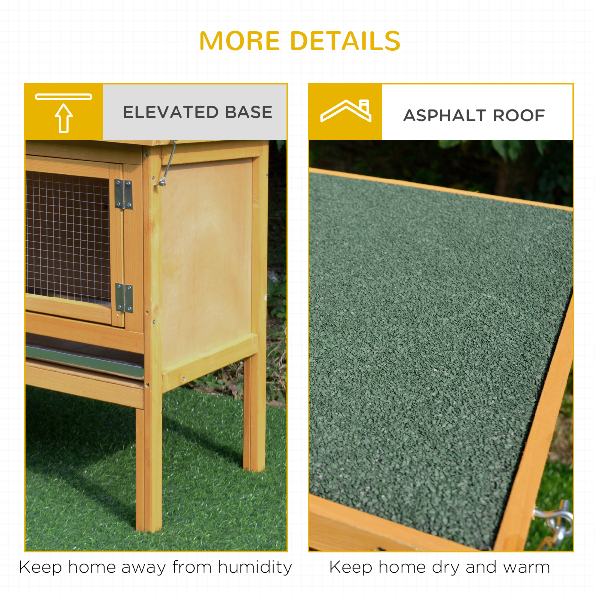 PawHut Wooden Rabbit Hutch Outdoor Bunny Cage with Hinged Top & Tray