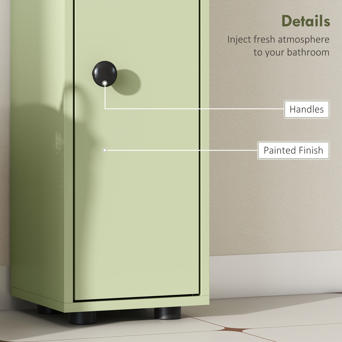 kleankin Slim Bathroom Storage Cabinet with Drawer & Open Shelves, Green