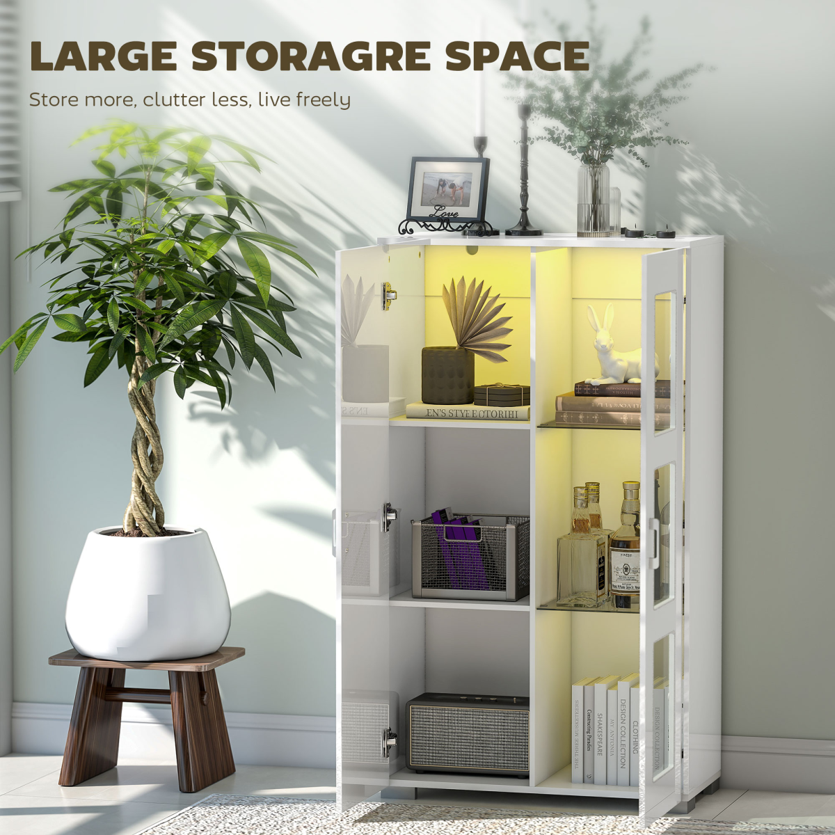 HOMCOM White Display Cabinet with Glass Shelves & LED Lights