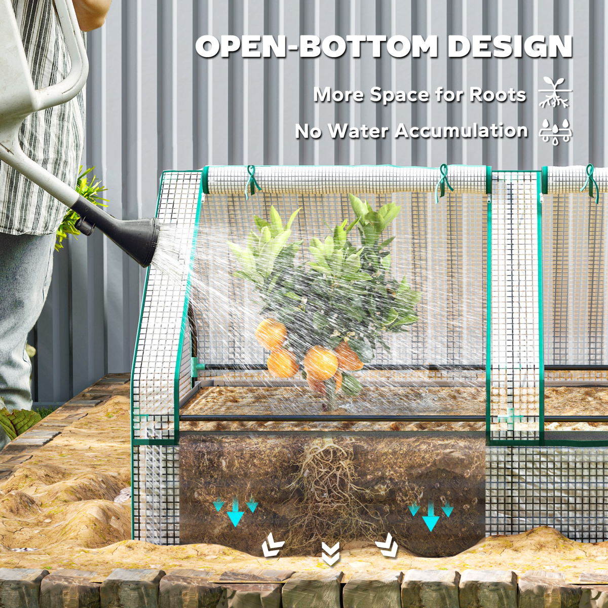 Outsunny Raised Garden Bed Planter with Mini Greenhouse, White/Grey