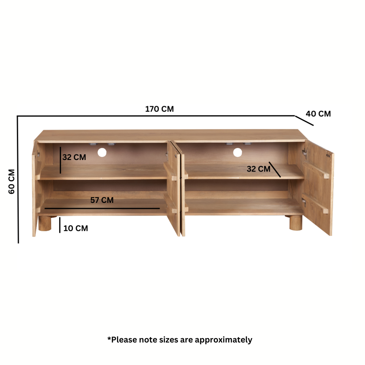Austin Solid Wood Large Low Board Tv Cabinet