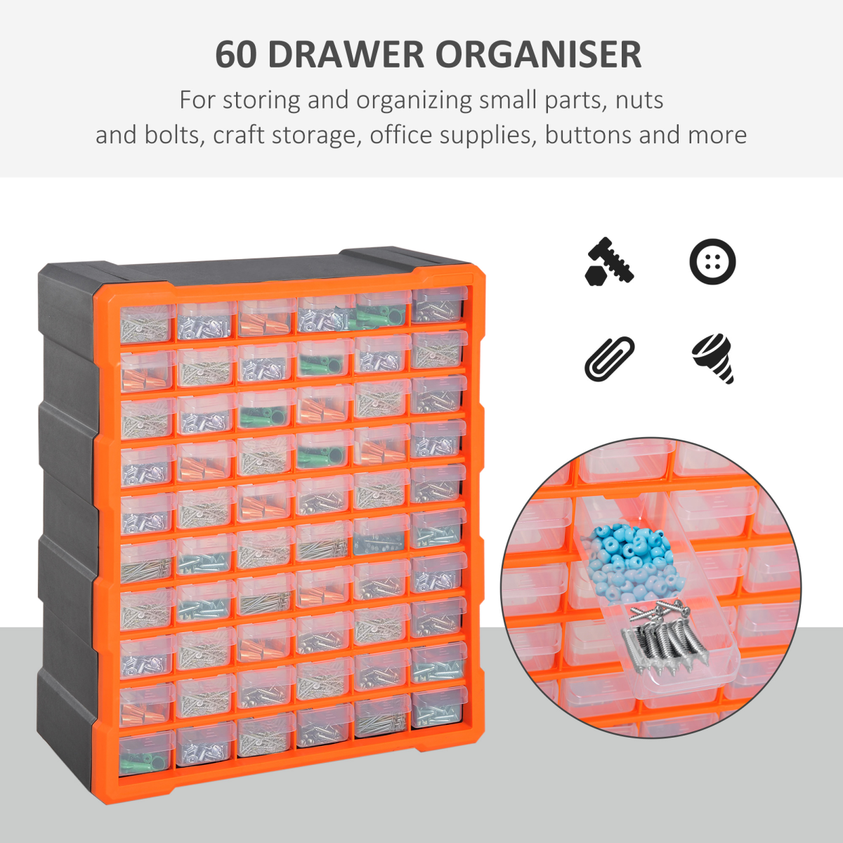 60-Drawer Wall Mount Parts Organiser Cabinet with Clear Drawers