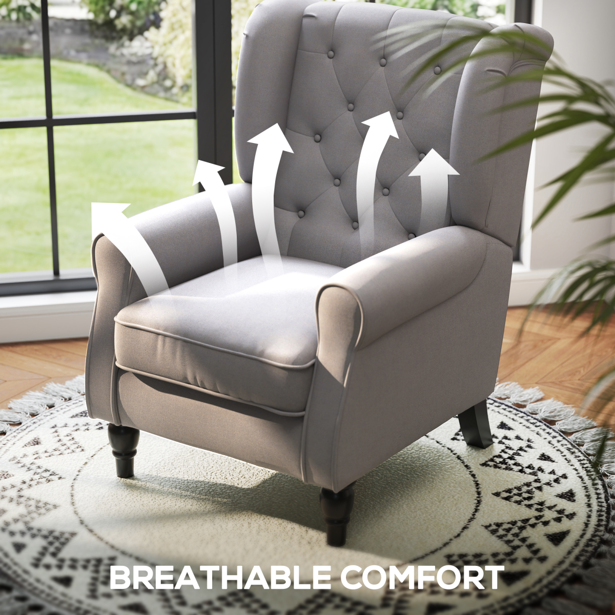Retro Grey Wingback Accent Armchair with Wood Frame