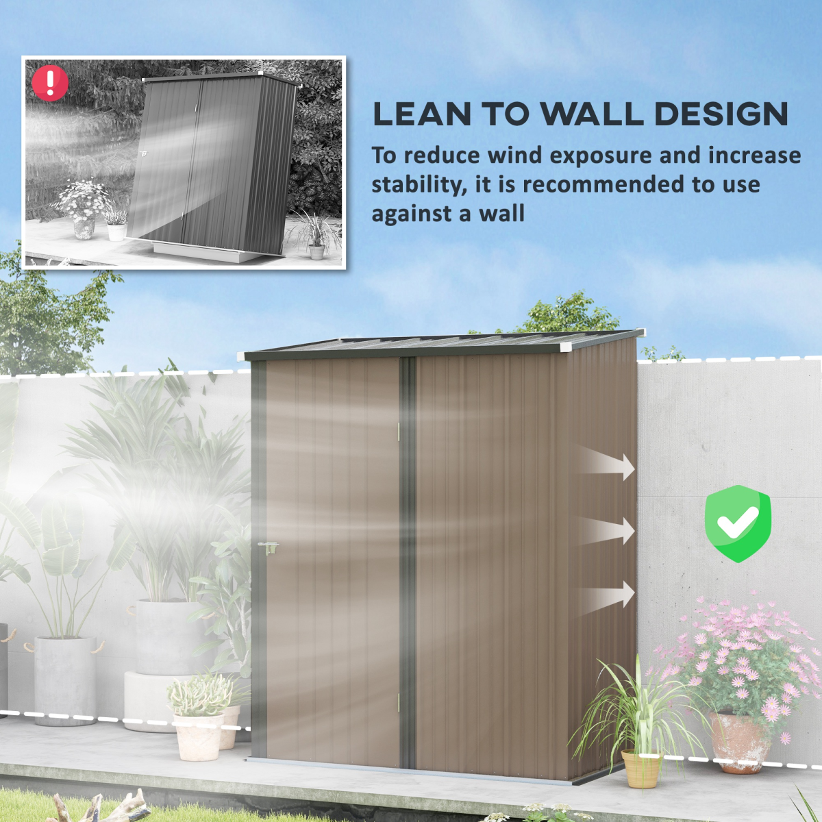 Outdoor Steel Garden Storage Shed with Lockable Door and Sloped Roof for Backyard