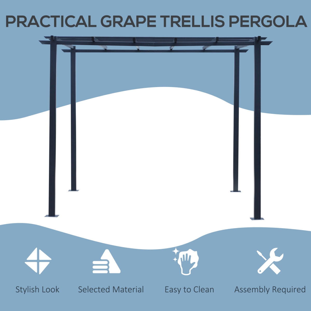 Outsunny 3 x 3 m Metal Pergola with Grid Top, Black, 300 x 300 x 230 cm