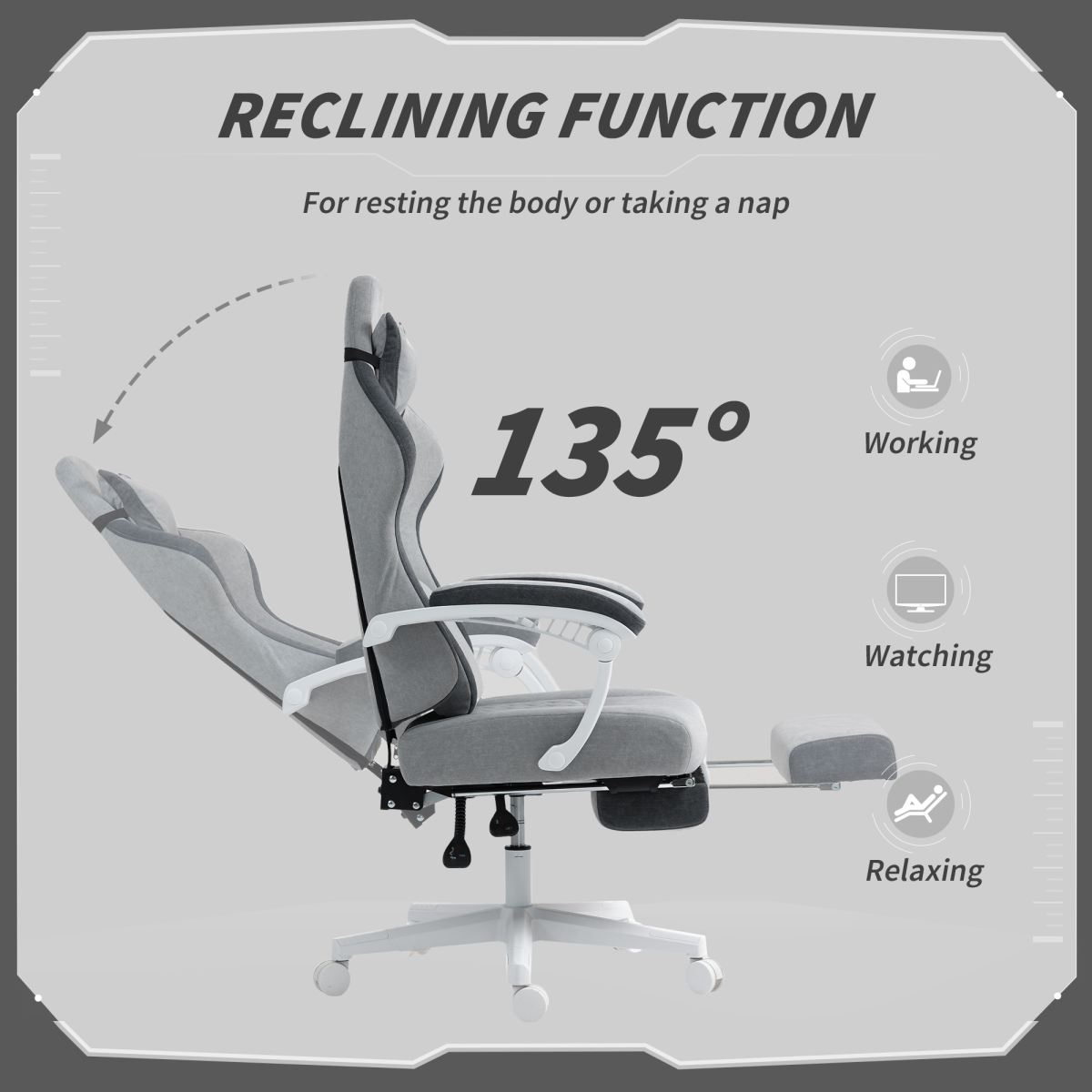 HOMCOM Grey Velvet Recliner Computer Chair with Adjustable Height