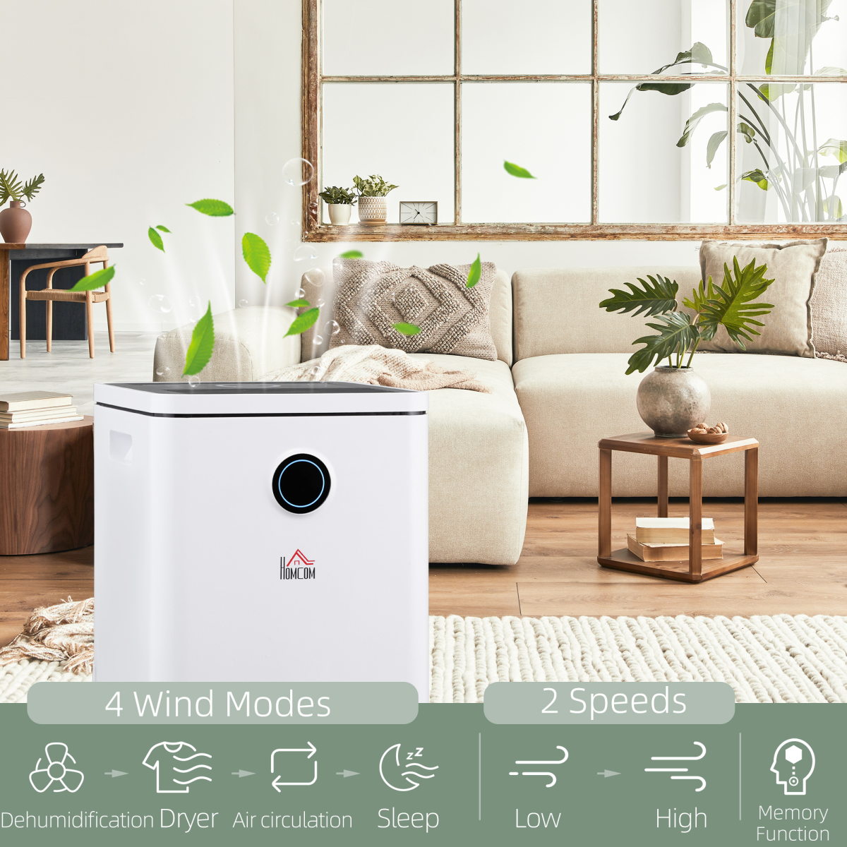 HOMCOM 10L/Day Portable Quiet Dehumidifier with 2.5L Tank, 2 Speed, 4 Modes, 42dB, 24H Timer for Home Laundry Room