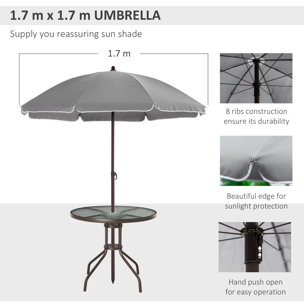Outsunny 6-Piece Patio Dining Set with Umbrella, 4 Folding Chairs and Tempered Glass Table