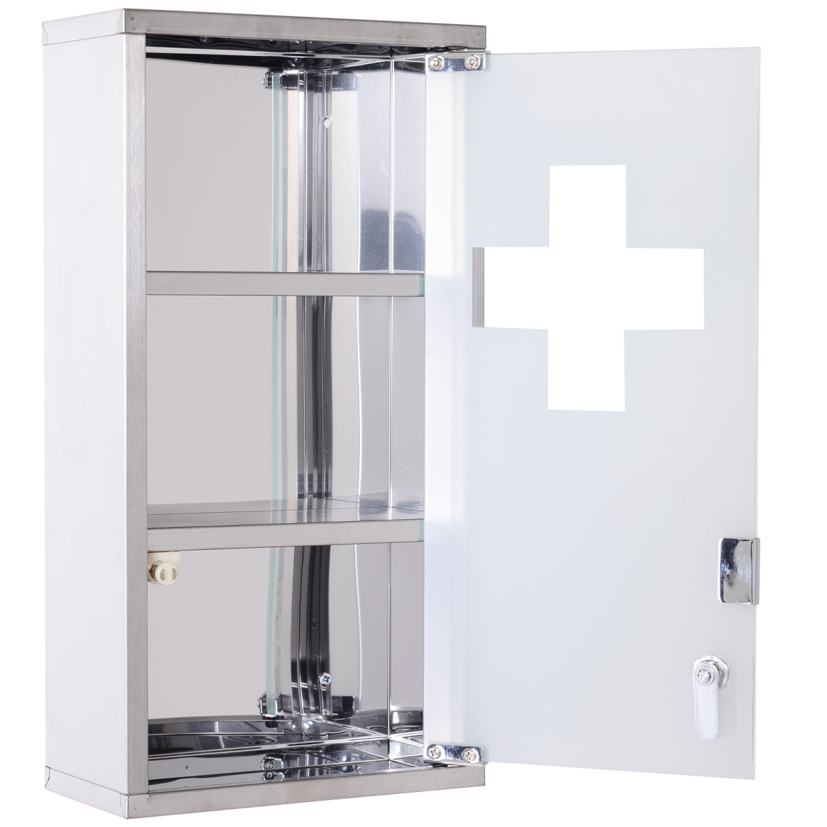 Wall Mounted Stainless Steel Medicine Cabinet with Lockable Security Glass Door, 2 Shelves, 48 x 25 x 12 cm