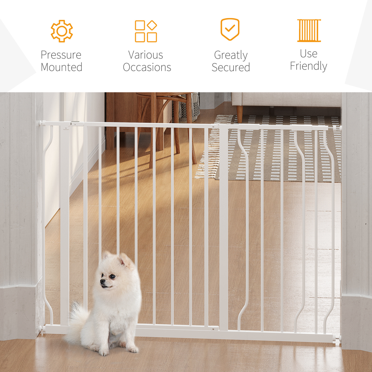PawHut Pressure Fit Dog Gate with Door, 75-115 cm Adjustable, White