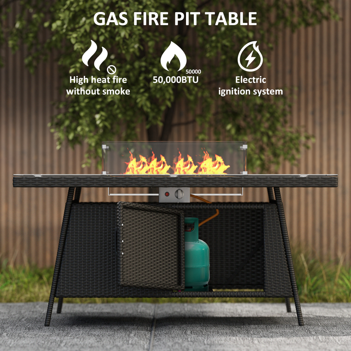 Outsunny 7 Piece Rattan Garden Dining Set with Fire Pit Table, Black