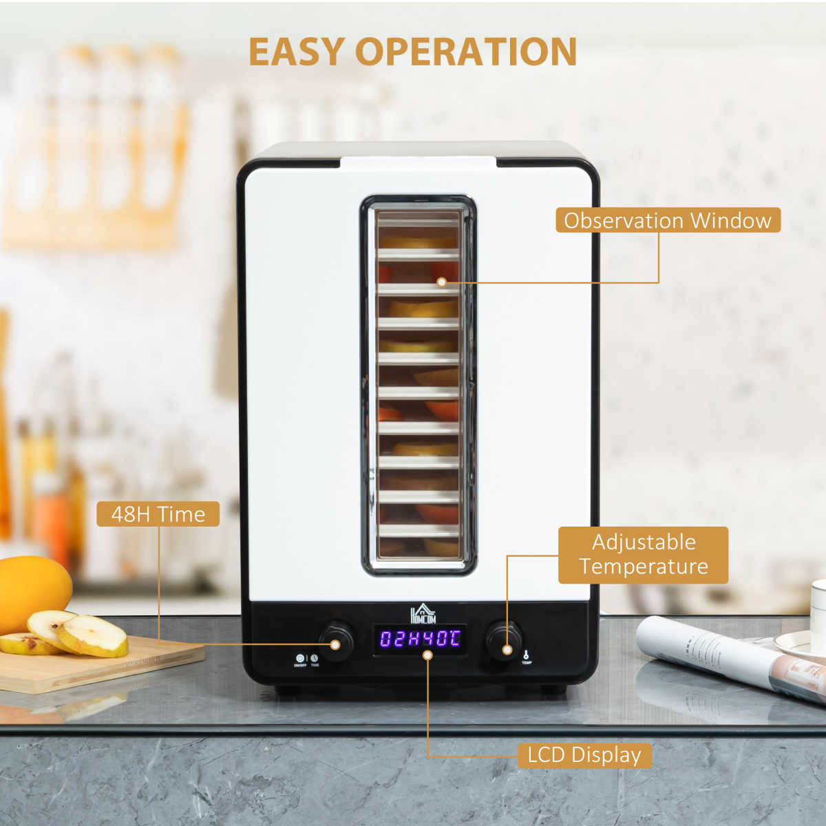 HOMCOM 11-Tier 550W Food Dehydrator with Adjustable Temperature, White