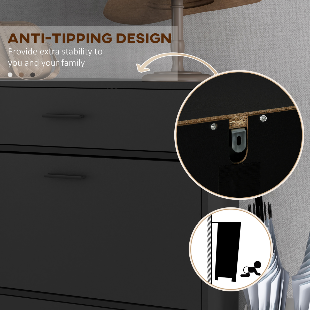 HOMCOM Slim Shoe Storage Cabinet with 2 Flip Drawers, Black