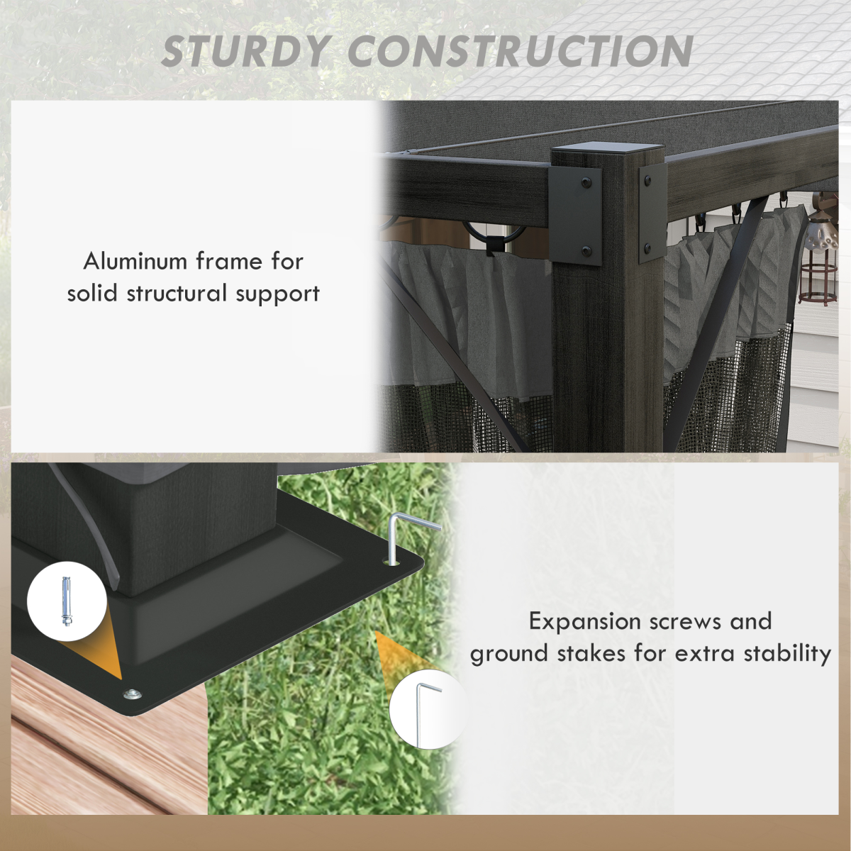 Outsunny 3 x 4m Dark Grey Pergola with Retractable Roof, Net Curtains and Aluminium Frame