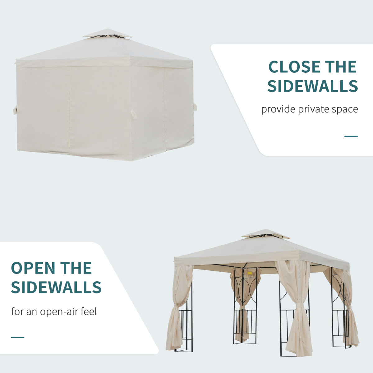 3 x 3m Metal Garden Gazebo with Side Walls, Double-Tier Roof