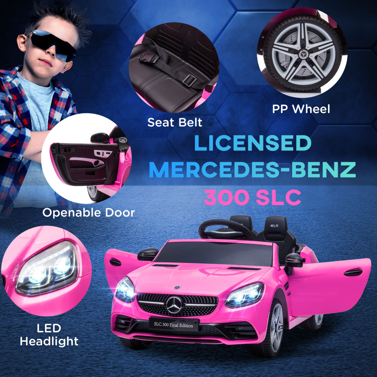 HOMCOM Mercedes Benz SLC 300 12V Kids Ride On Car, Pink, Remote Control