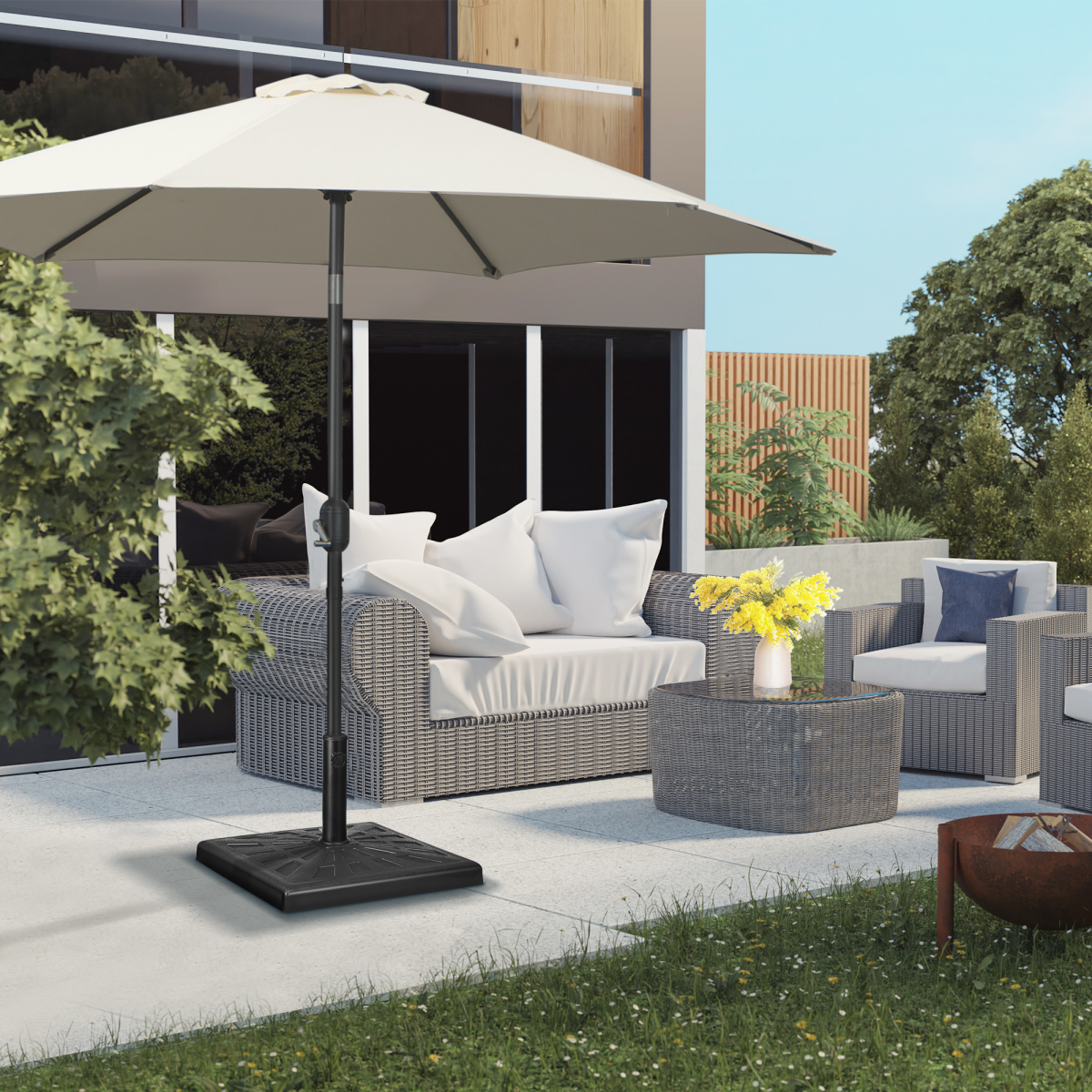Outsunny 19kg Square Resin Garden Parasol Base for Poles of 32mm, 38mm, 48mm