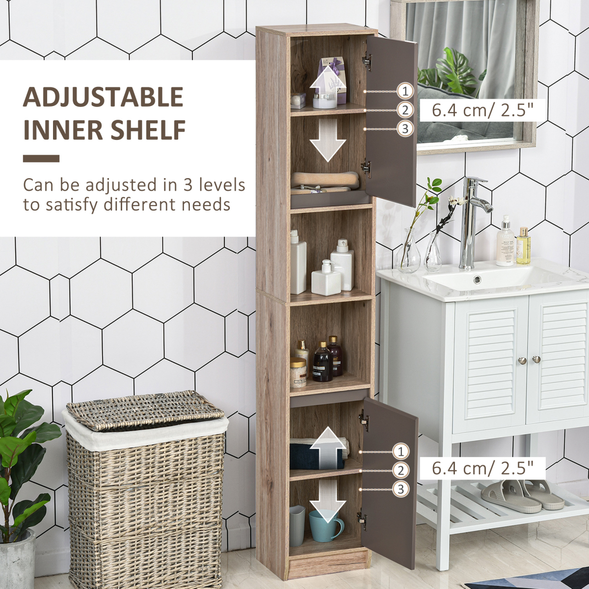 170cm Slimline Freestanding Storage Cabinet with 2 Cupboards