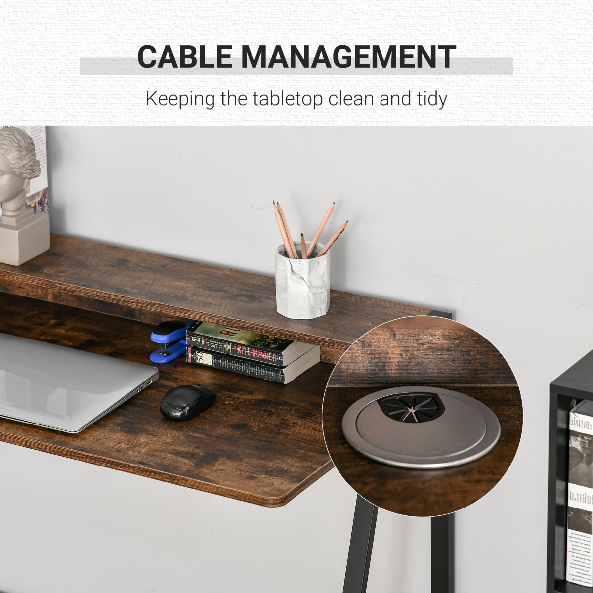 HOMCOM Rustic Brown Writing Desk Computer Workstation with Storage Shelf
