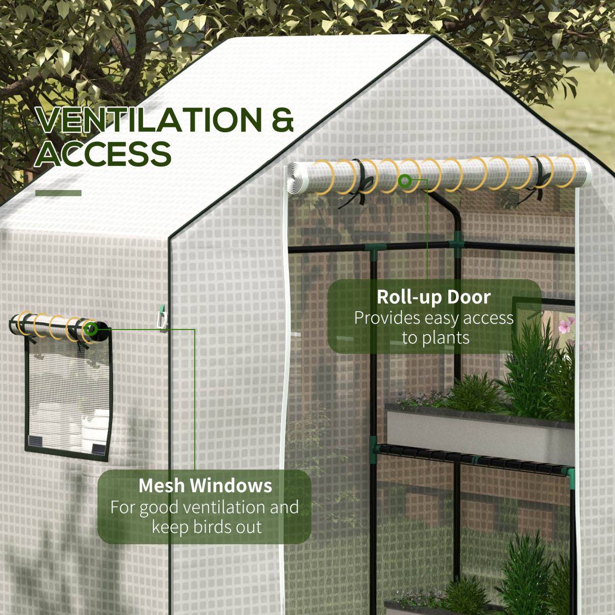 Outsunny PE Greenhouse Cover Replacement with Door and Mesh Windows, White, for SKU 845-511, 845-944V00WT