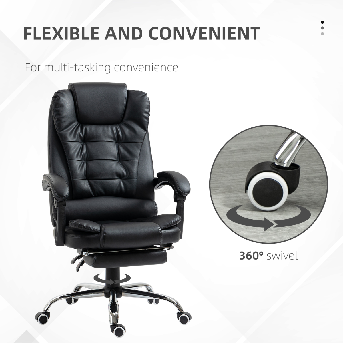 HOMCOM Black PU Leather High Back Swivel Office Chair with Reclining Back and Footrest