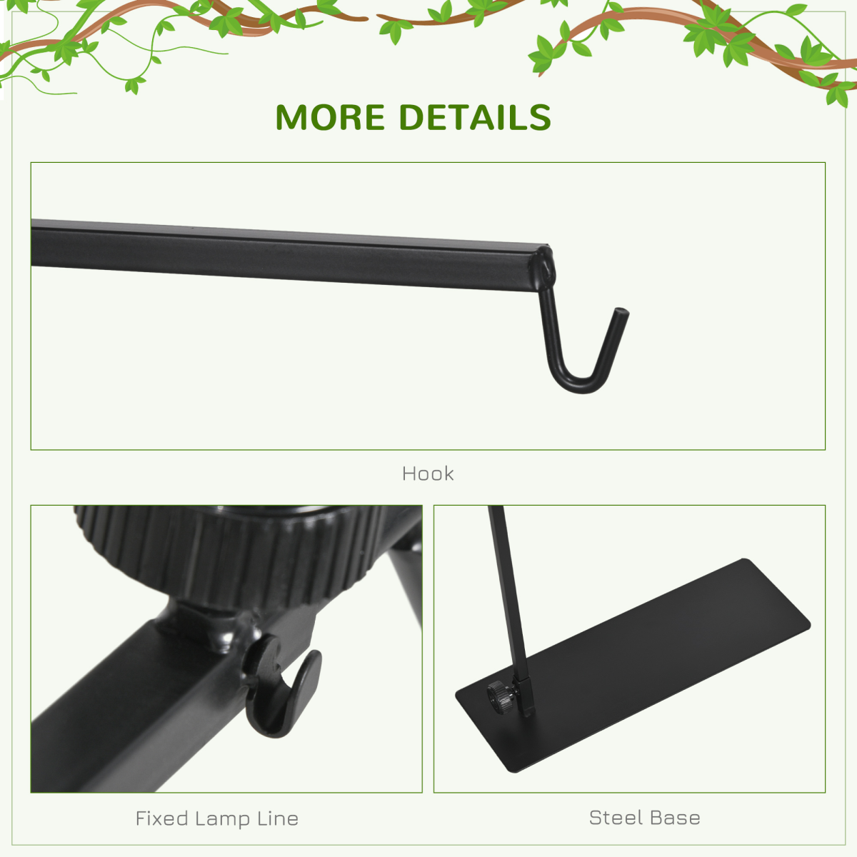 PawHut Adjustable Reptile Lamp Stand with Steel Base & Hook
