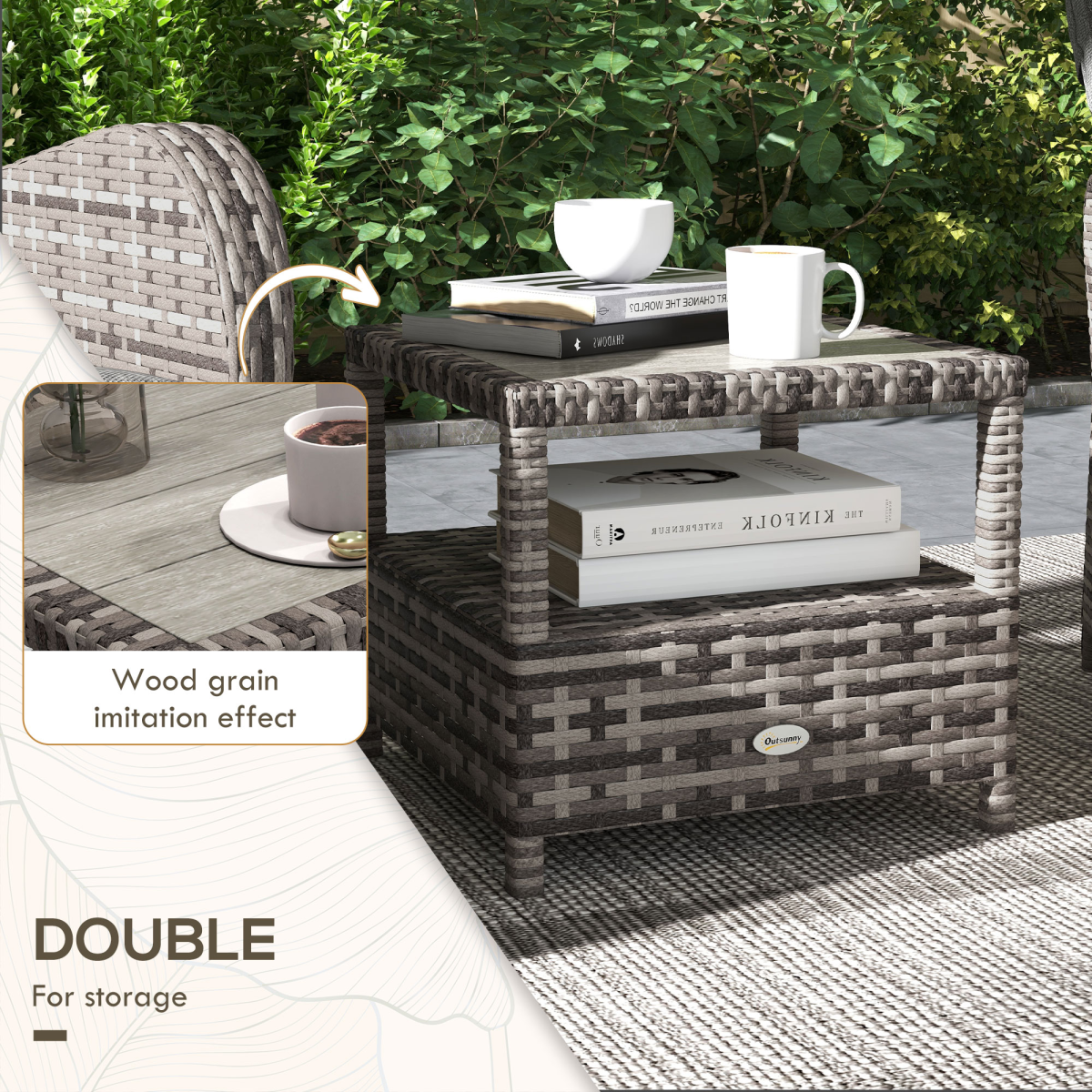Outsunny 3-Piece Rattan Reclining Lounge Set with Cushions and Table for Patio, Yard, Porch