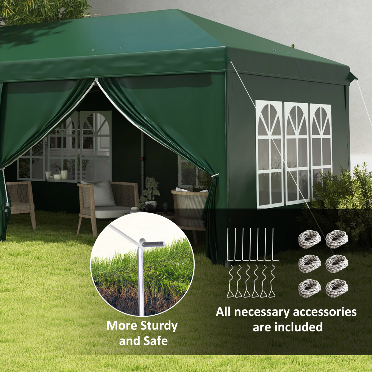 Outsunny 3 x 6m Pop Up Gazebo Party Tent Canopy with 6 Removable Walls and Carry Bag, Green