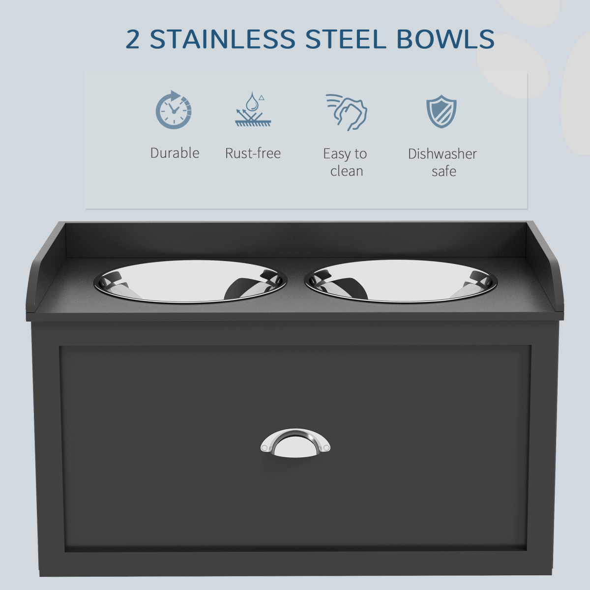 PawHut Raised Stainless Steel Dog Bowls with 21L Drawer